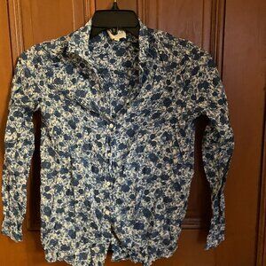 SEZANE Blue Button-Down Shirt Long Sleeve Floral Size S (2/34)